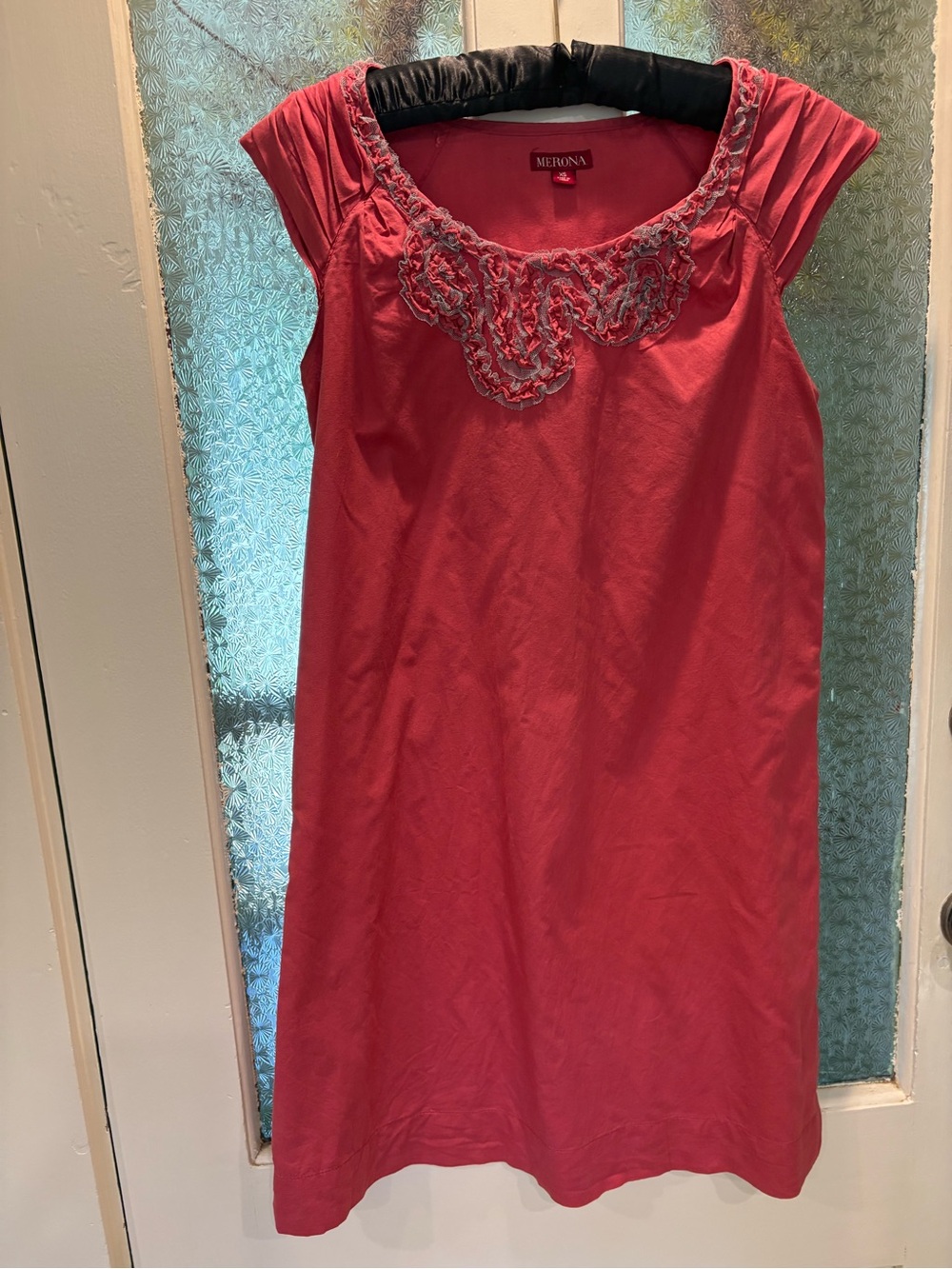 Merona Deep Coral Embroidered Scoop Neck Dress 💯 Cotton